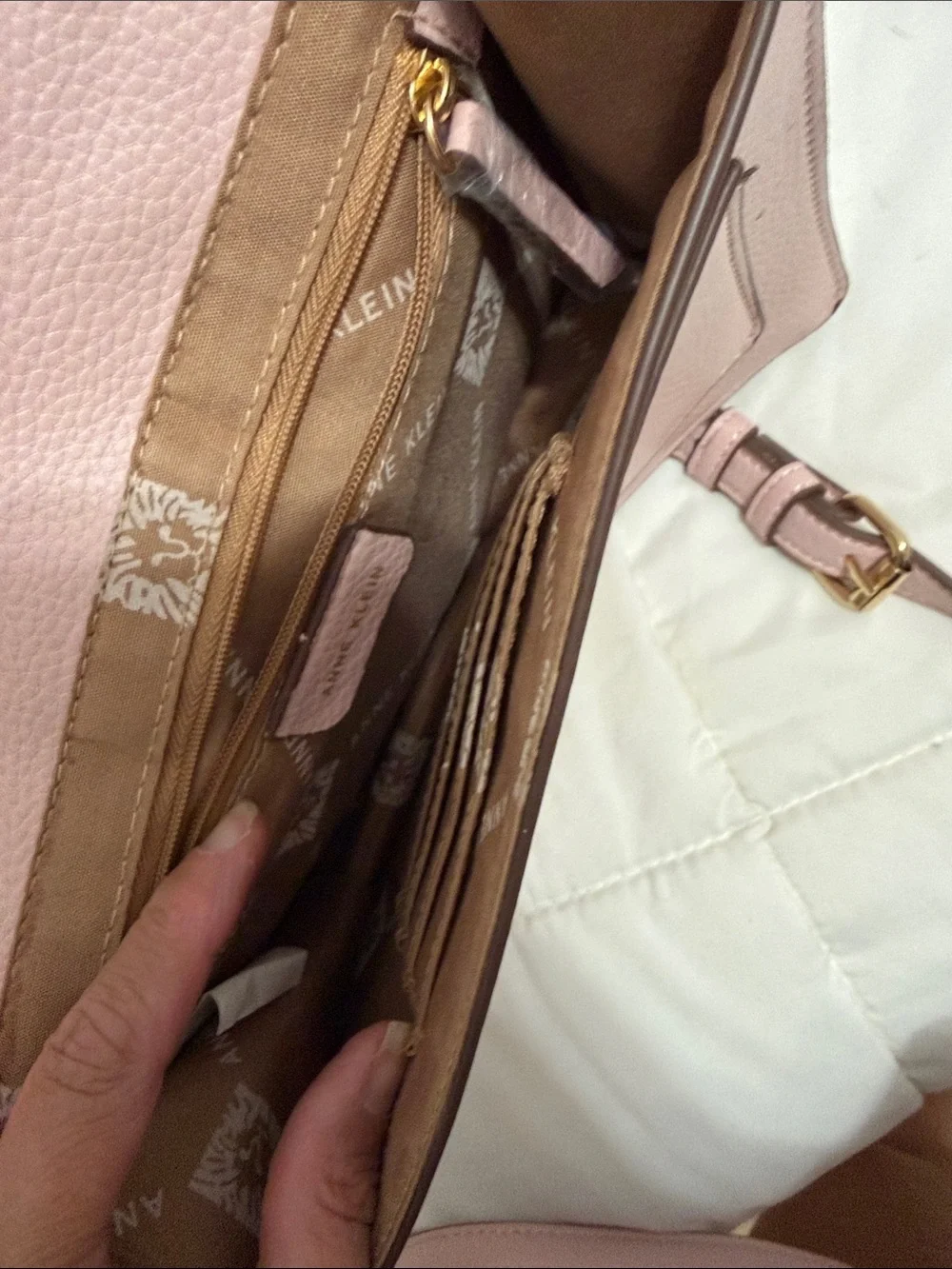 Anne Klein Blush Pink Pebbled Leather Satchel with AK Logo